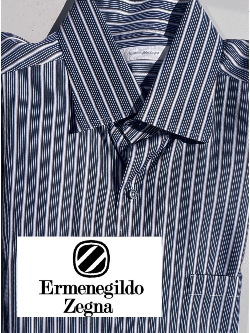 Ermenegildo Zegna Black and White with Deep Red Pin Striped Men’s XL Dress Shirt